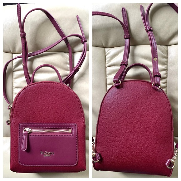 St. Scott London Burgundy Gold Hardware Mini Backpack Shoulder Bag Faux Leather - Picture 6 of 11